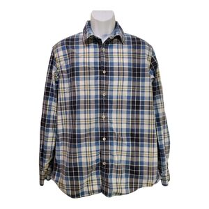 Mens Banana Republic Blue & White Button Down Plaid Soft Wash Shirt Sz L 16-16.5